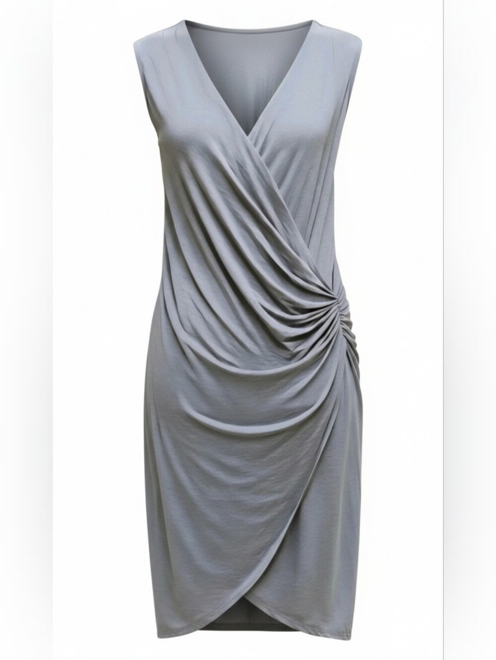 New $119 Tommy Bahama Women's Medium Heather Gray Ruched Faux Wrap Wiggle Dress
